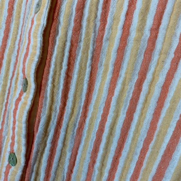 Soft Surroundings PETITE MEDIUM Escambia Gauze Shirt  Peach Orange White Stripe - Picture 3 of 14